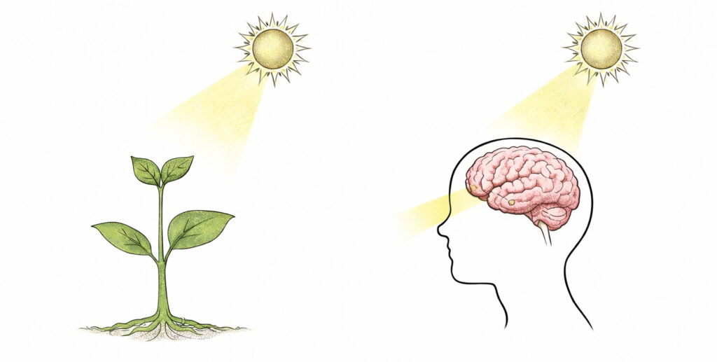 Human brain and plants and light